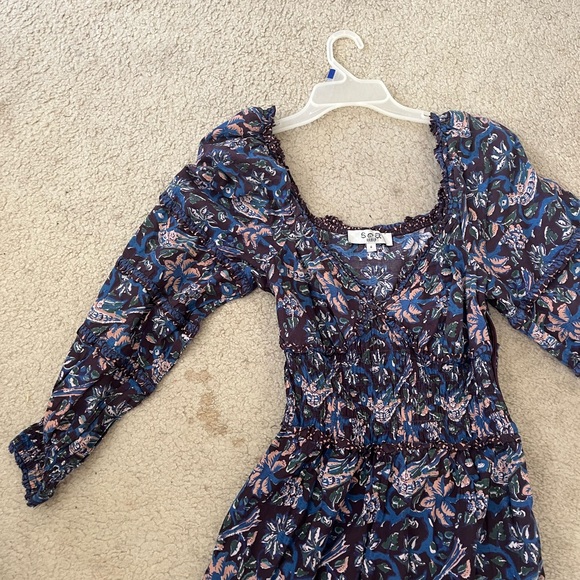 Sea New York Navy Floral Tiered Long Sleeve Maxi Dress with Pink Accents - Picture 2 of 3